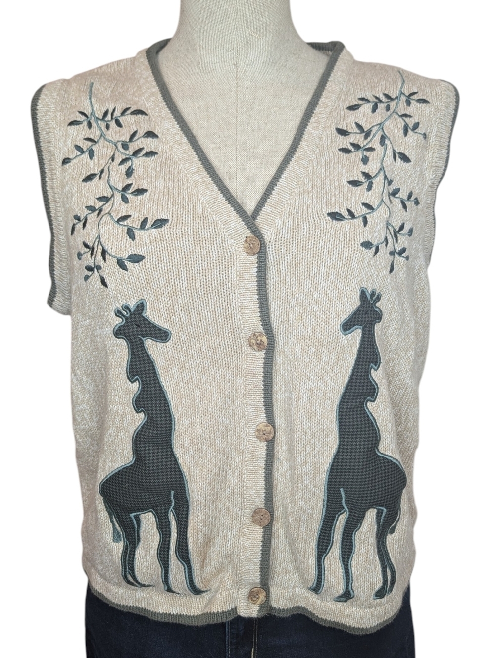 Vintage Y2K Christopher & Banks Giraffe Sweater Vest Cottagecore S